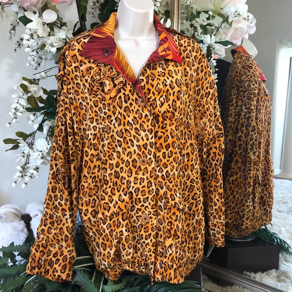 Ellen Tracy Leopard Reversible Silk Jacket